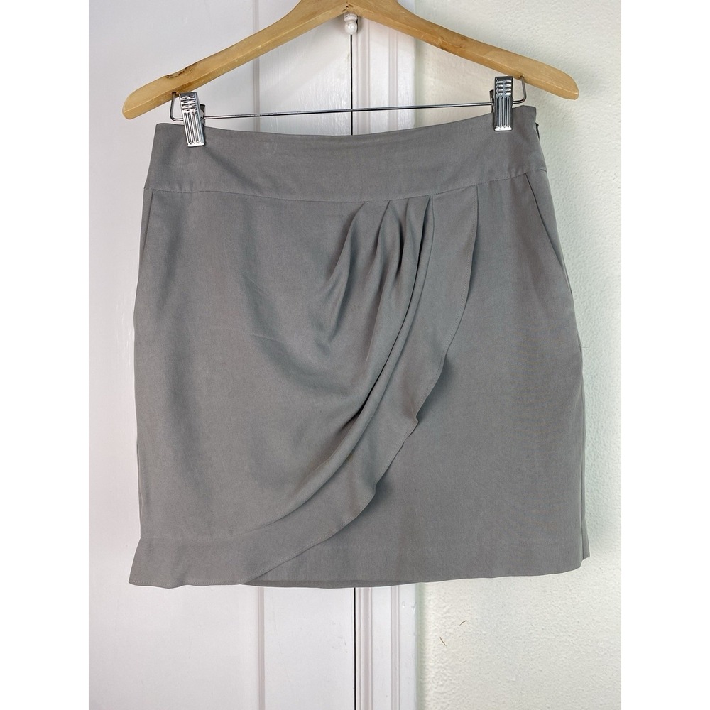 Ann Taylor LOFT Women's 0 Gray 100% Silk Pleated Ruffle Mini Faux Wrap Skirt